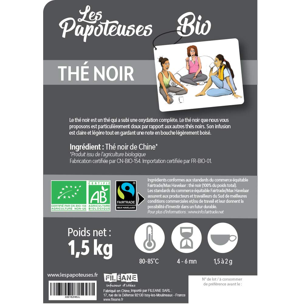 LES PAPOTEUSES | Thé Noir bio en feuilles entières| 1,5 kg | Thé Noir de Chine en vrac | Certifié biologique & Commerce équitable