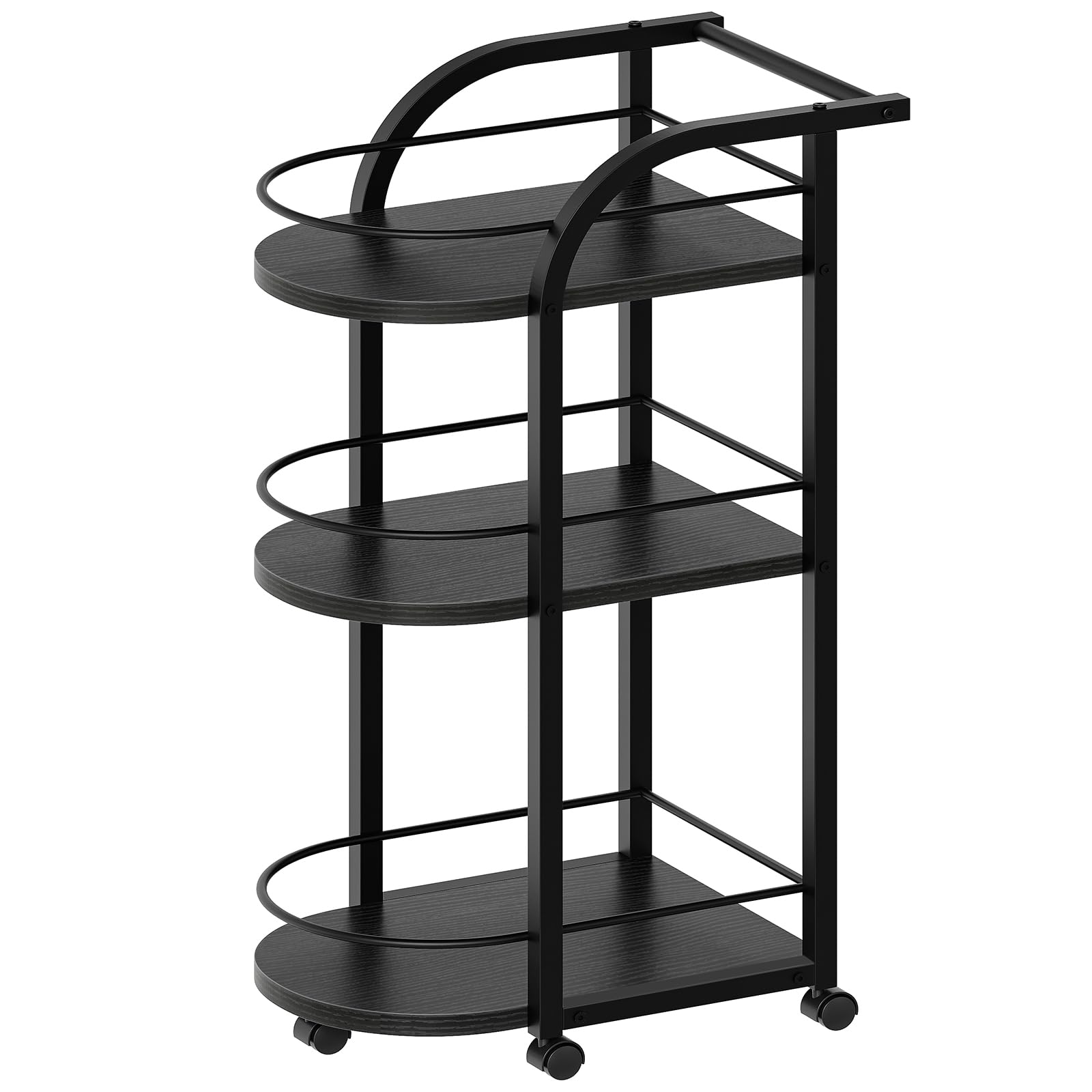 YATINEY 3-Tier Bar Cart, Home Bar Serving Cart with Fence and Wheels, for Dining Room, Living Room, Garden, Party, Black BC06BB
