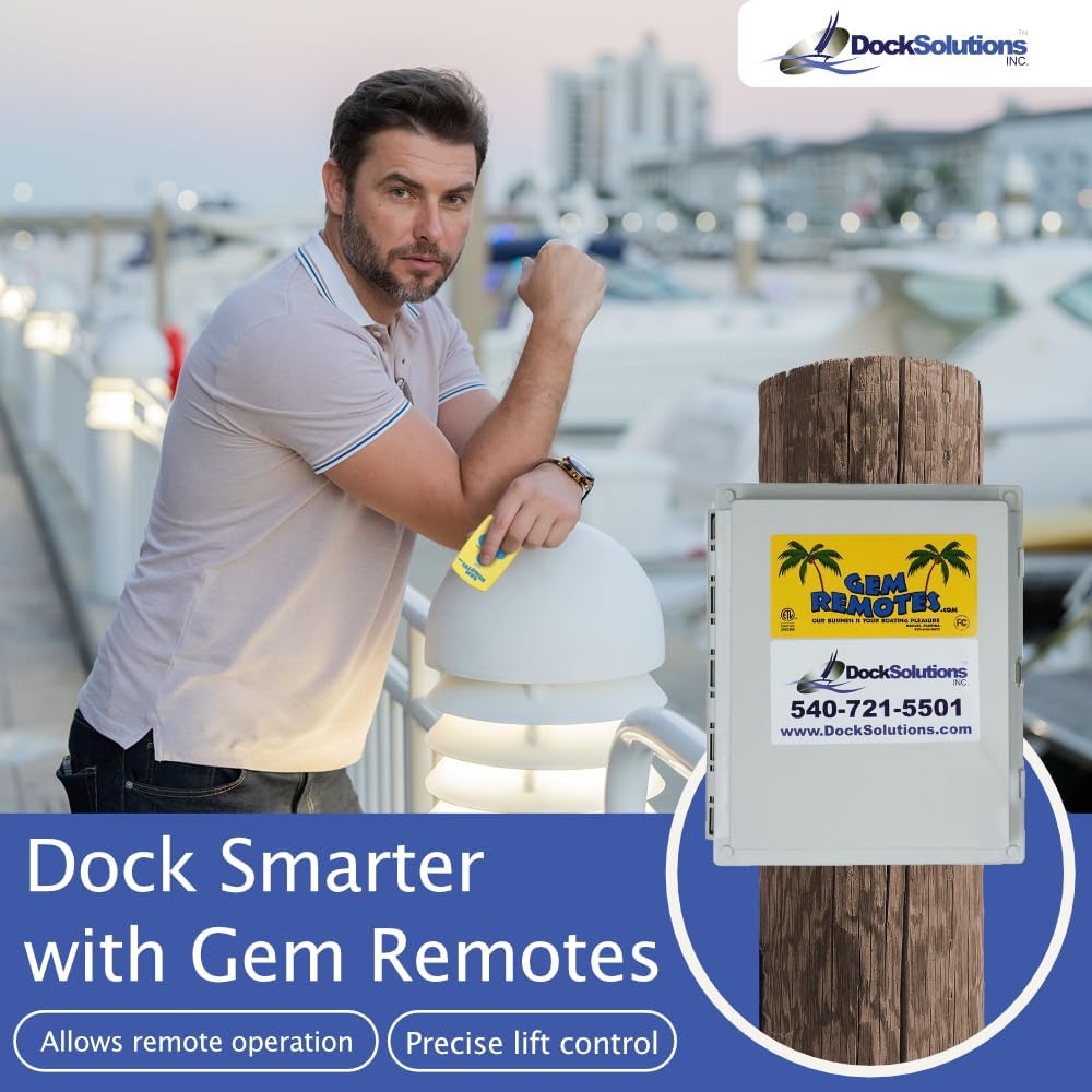 Gem Remotes Wireless Boat Lift Control System – Durable, Easy-to-Use, Premium Quality Remote for Dock & Marine Applications (Gem GR2A: Two Motor Lift, Auto Stop)