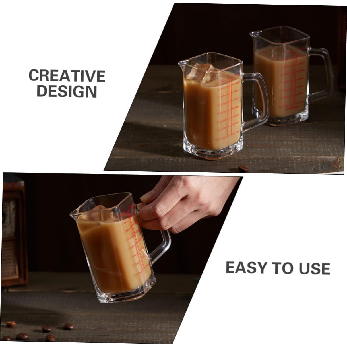 TOPBATHY 4 Piezas Vaso de medida cuadrado de 120 ml con mango de vidrio de jarra de agua dispensador de bebidas con grifo vasos cafe coffee cup jarra de medición
