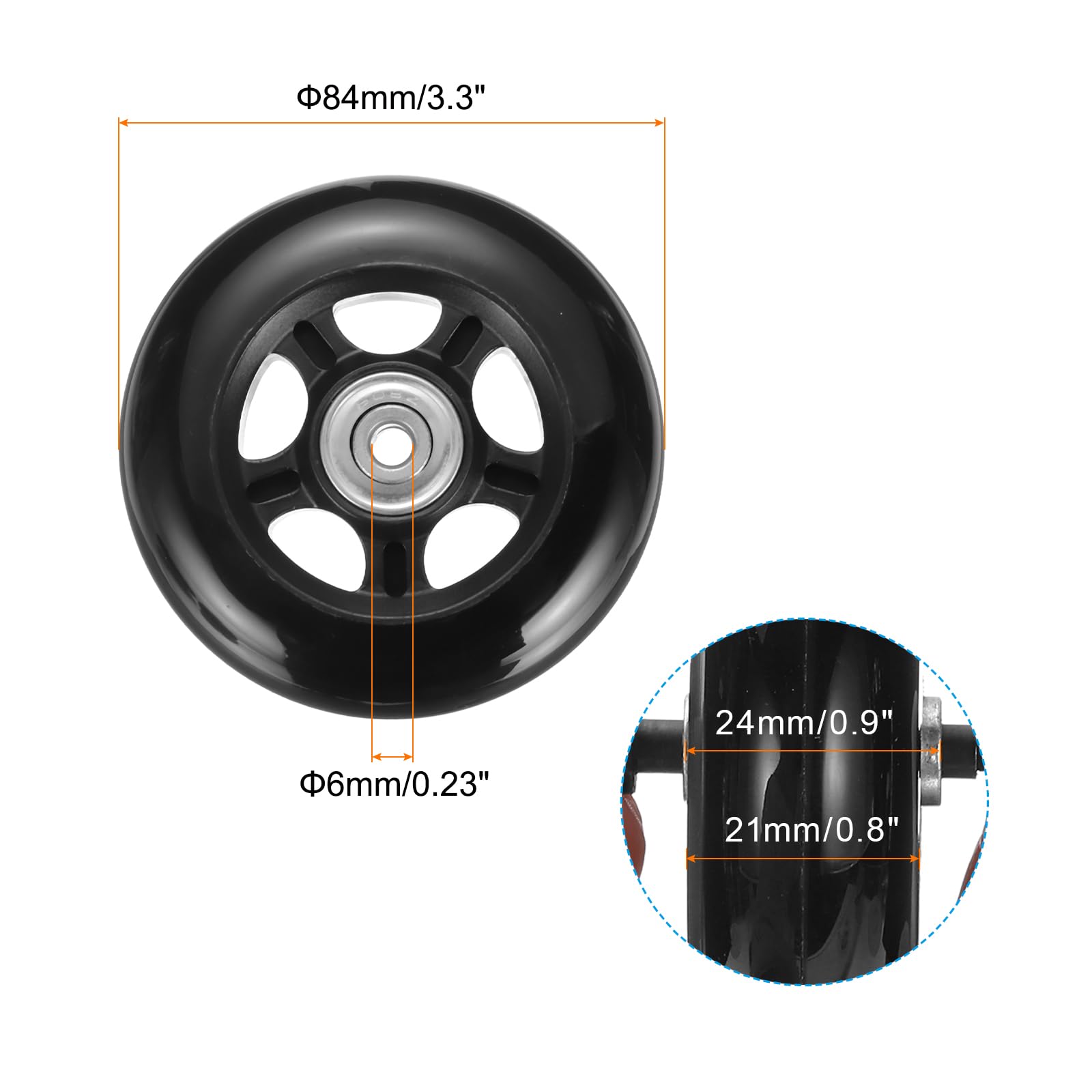 Zestaw 1 Bagaż Koła Zamienny 84 x 24 mm/3.3" x 0.9" Guma Skrętny Kółko jezdne Łożysko Koła Naprawa Ekwipunek do Walizka Inline Zewnętrzny Skate,Czarny