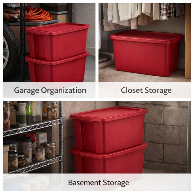 Image of 18 Gallon Plastic Storage Tote with Secure Snap-On Lid, Stackable Storage Bin for Linens, Seasonal Decor, Keepsakes & Home Organization (Red)