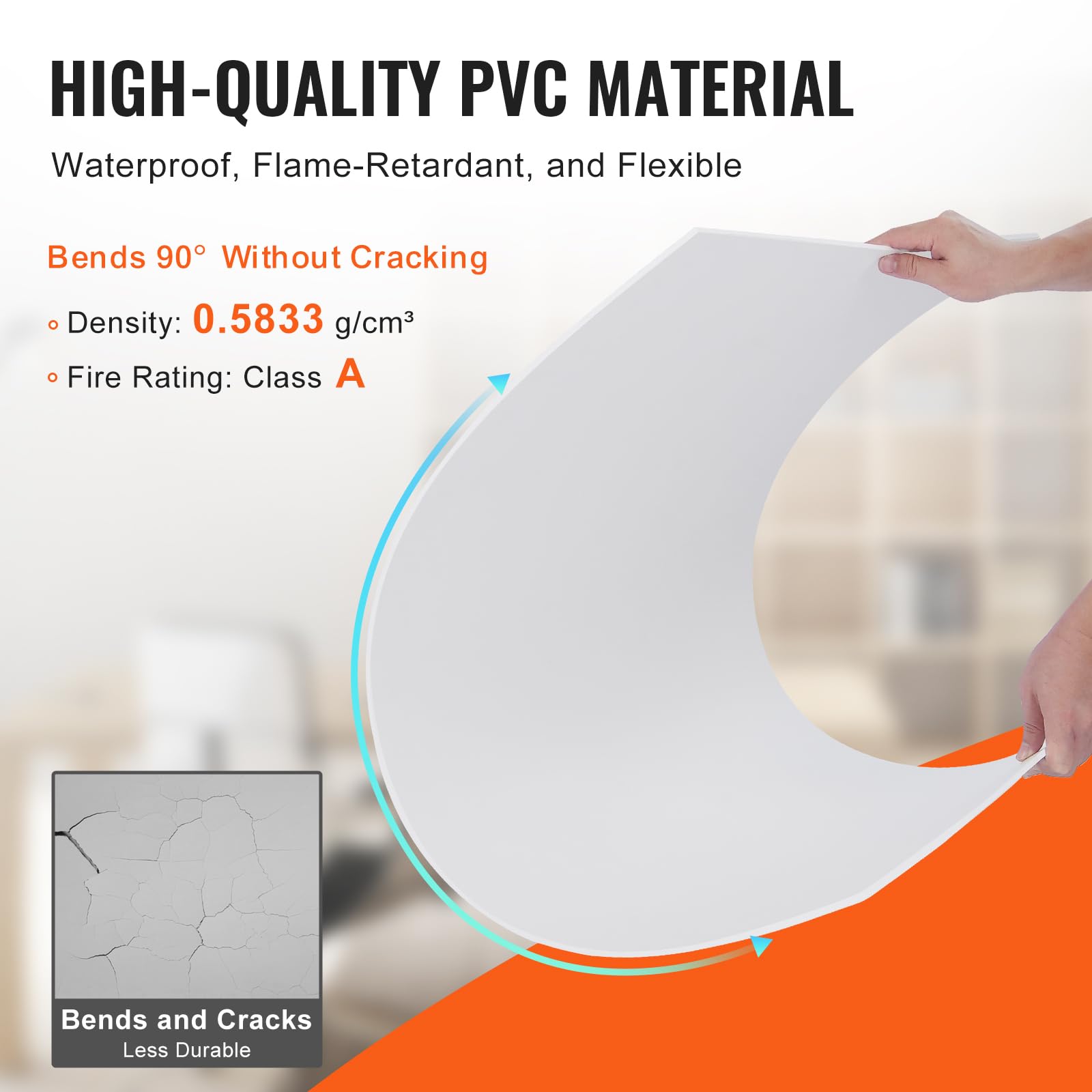 VEVOR Pannelli per Controsoffitto 605 x 1213 mm Pannelli per Soffitto Confezione 10, Buona flessibilità, Facile Installazione, Rivestimento per Soffitto per Decorazione di Casa/Ufficio, Bianco Liscio