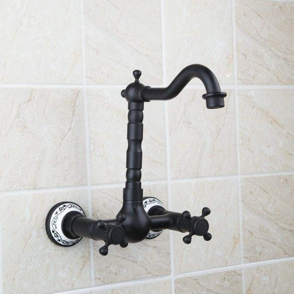 Yniyujkl Black/Bronze Bathroom Vessel Vanity Wall Mounted Oil Rubbed Swivel Spout Bathtub Ceramic Handle Sink Faucet,Mixer Tap