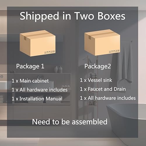 Miniatura 7 de Puluomis Tocador de baño tradicional blanco de 24 pulgadas con parte superior de fregadero de cerámica blanca y negra, cuenco de fregadero de madera