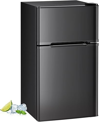 Miniatura 10 de Mini refrigerador de 3.2 pies cúbicos con congelador, refrigerador compacto de doble puerta, mini refrigerador retro para dormitorio, oficina, bar,