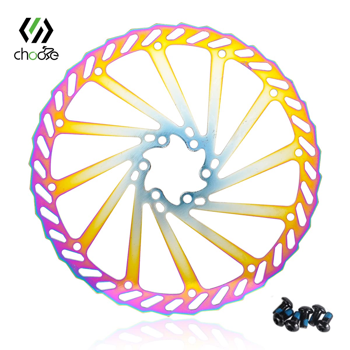 Chooee Fahrrad Bremsscheibe 160mm/180mm/203mm，2 Stück Fahrrad Bremsscheiben mit 12 Schrauben Bremsscheibe für Rennrad, Mountainbike, MTB, BMX.