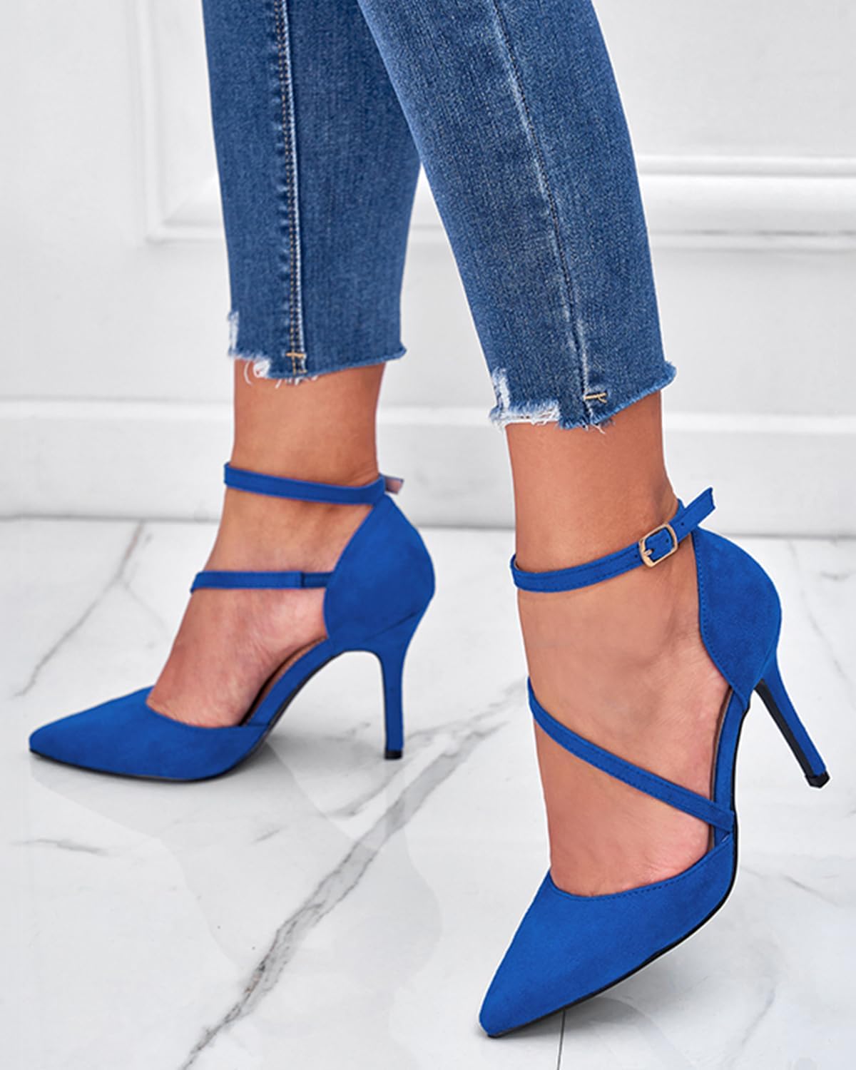 Women's High Heels Pumps Closed Pointed Toe Cross Strap D'Orsay Pumps Stiletto Heels Wedding Party Dress Shoes for Bridal - Image 5