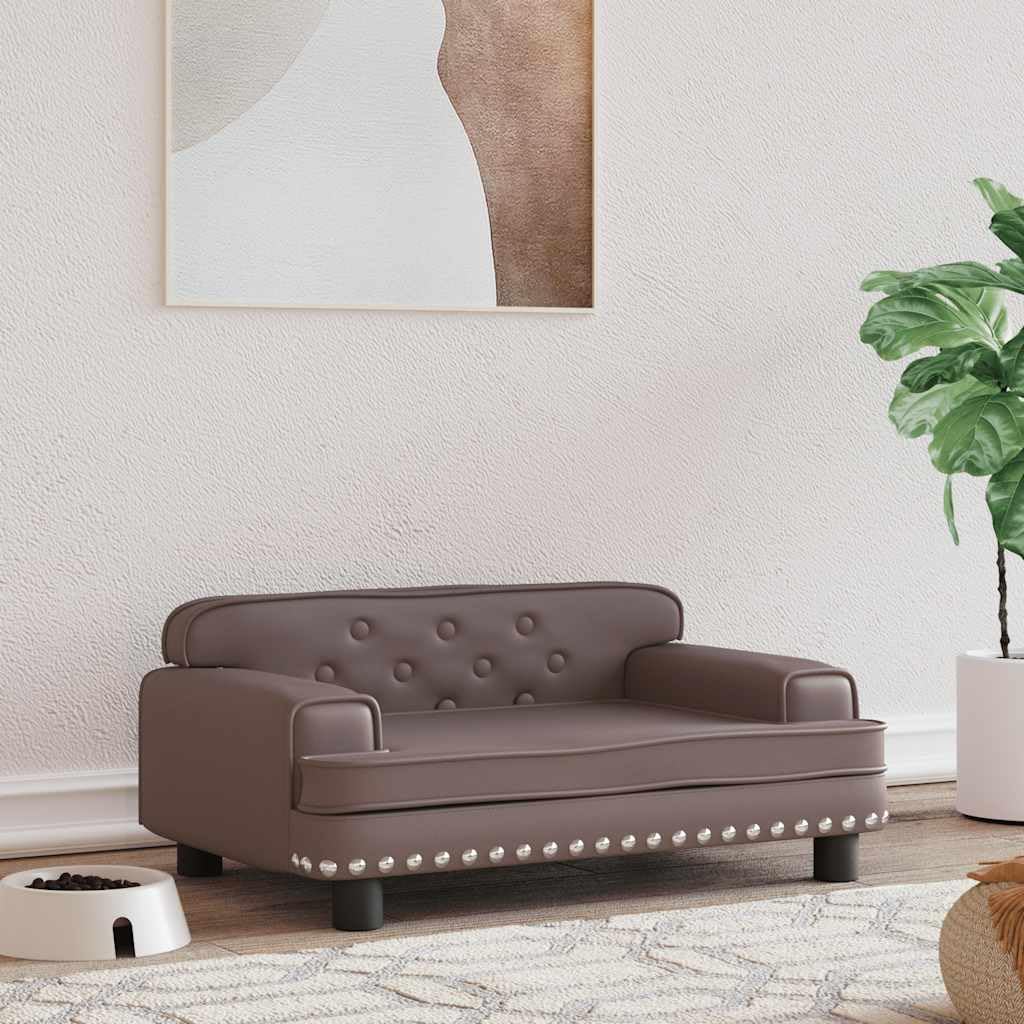 vidaXL Cama para Perros de Cuero sintético marrón 70x45x30 cm, sofá para Perros, Cama para Cachorros, Asiento para Perros, sofá para Mascota