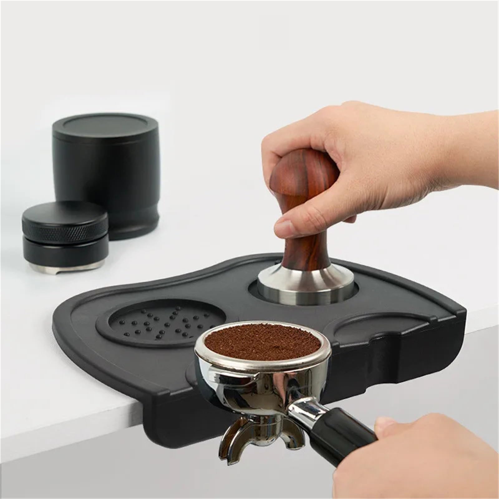 2 piezas de tapetes for prensar café expreso, soporte for, tapete esquina, almohadilla silicona, herramientas for, apisonamiento, barista(L)