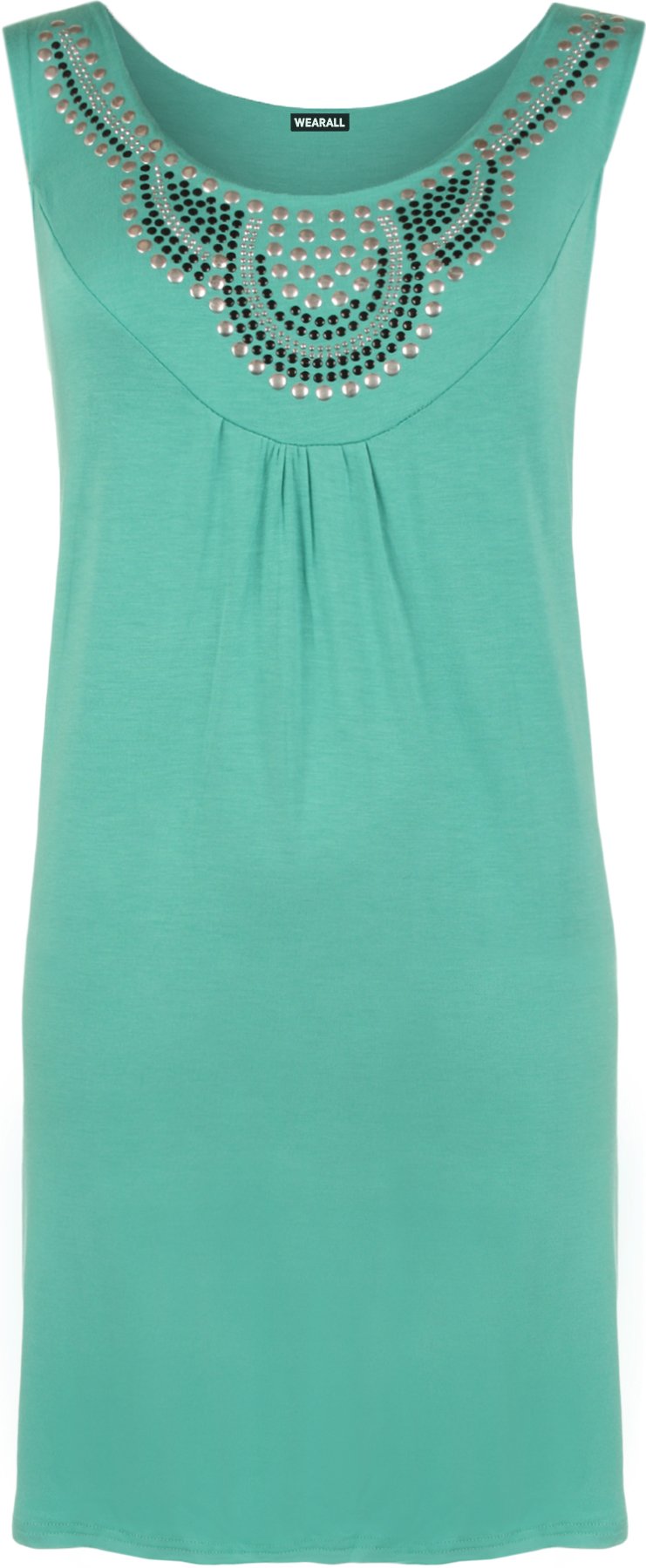 WearAll Ladies Sleeveless Long Stud Top Womens Plus Size Stretch Scoop Neck Green 18