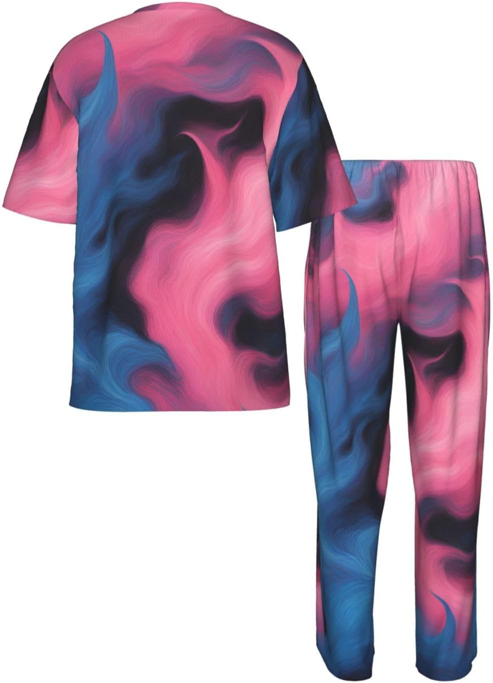 Men'S 2 Piece Loungewear Pajama Set Blue And Pink Fire Print Short Sleeve Tee Top And Pants Set S-3xl