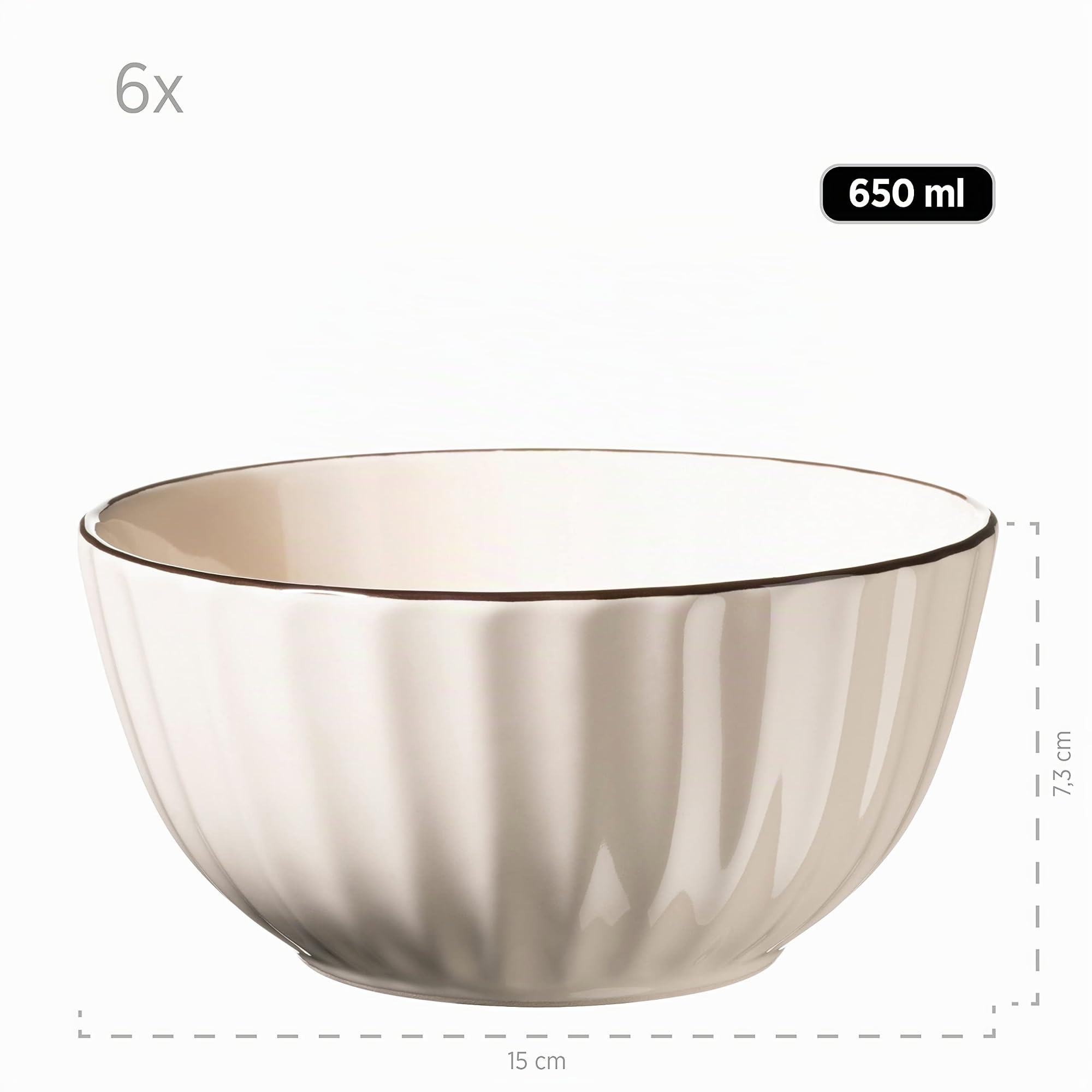 MÄSER Osita 931967 Serie Retro - Vajilla para 6 personas con forma de onda, 18 piezas, con plato llano, plato de postre y cuenco de cereales, juego de vajilla, gres, color crema