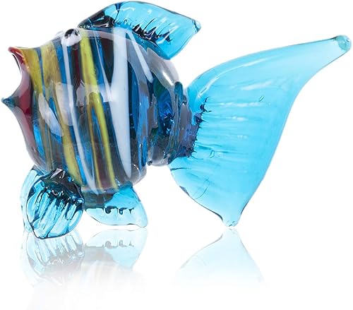 Miniatura 8 de HDCRYSTALGIFTS Juego de 6 figuras de peces de vidrio soplado en miniatura de 1.5 pulgadas, mini peces tropicales, regalo para mujeres, arte hecho a