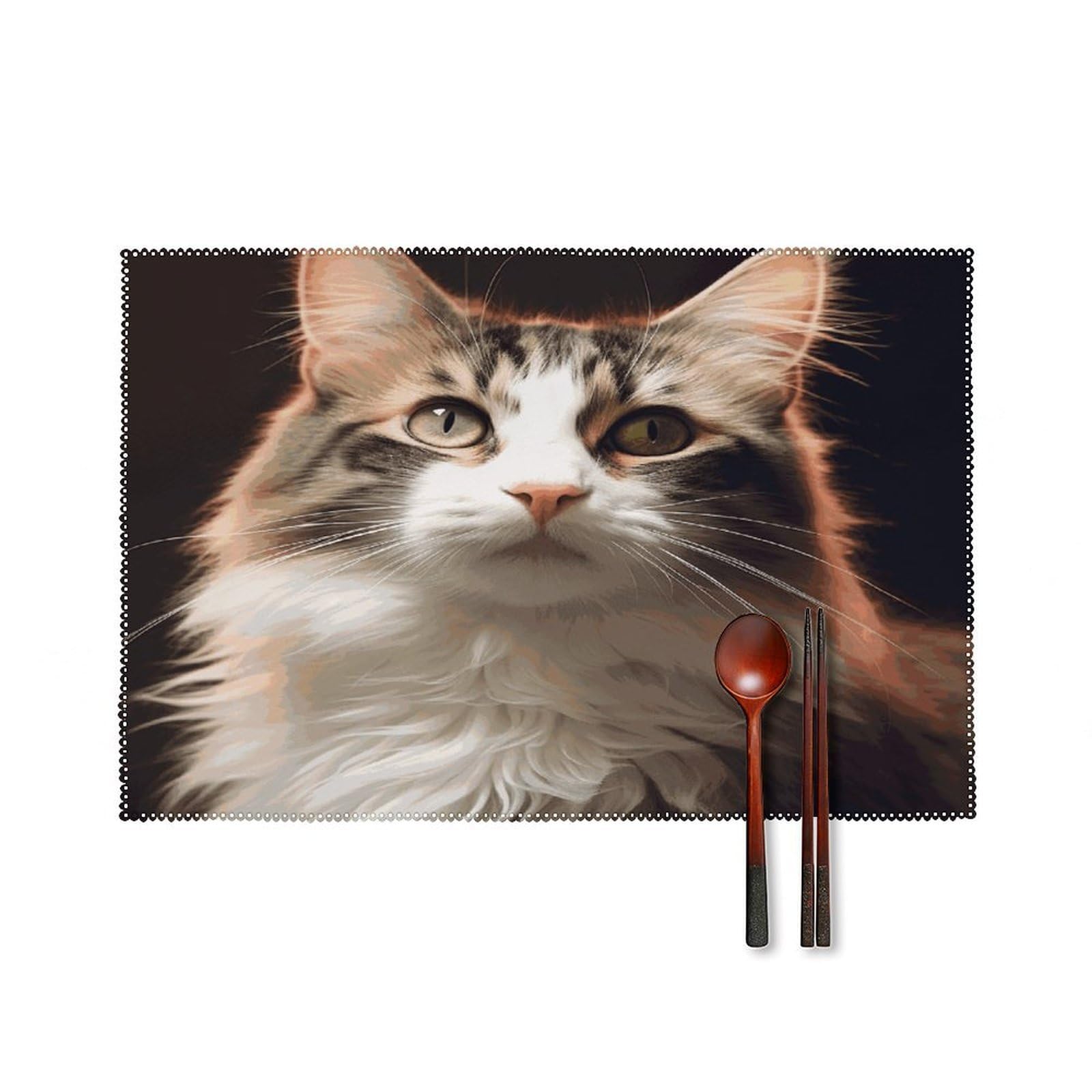 Cat Placemats Set of 6 Heat-Resistant Washable Place Mats Wipeable Kitchen Placemat Easy to Clean for Indoor Outdoor Party Kitchen Decoration