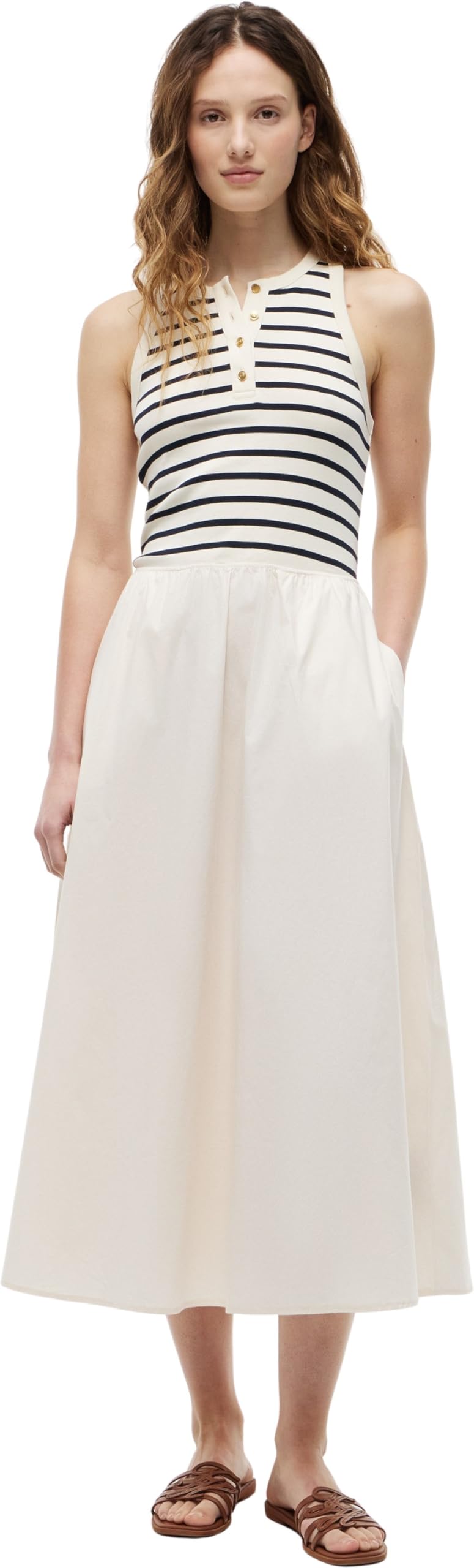 Tommy Hilfiger Damen Gold Button Poplin Mix Dress Ww0ww49628 Ausgestelltes Kleid (1er Pack)