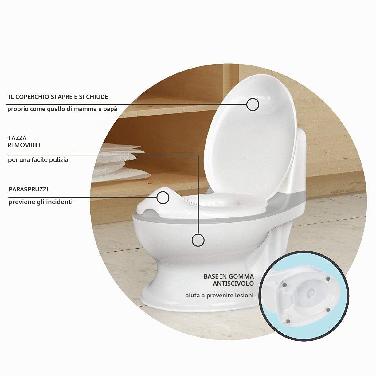 Nuby Dr. Talbot's - My Real Potty - Vasino per bambini con suono di sciacquone - Allenatore di toilette per bambini - con suono reale e batterie incluse - WC grigio e bianco - 18+ mesi
