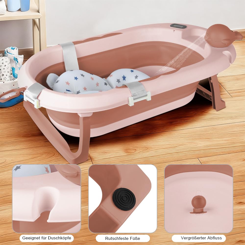 Baignoire pour bébé avec support, ergonomique, compacte, 10 kg, 81,5 x 48 x 21 cm - Rose