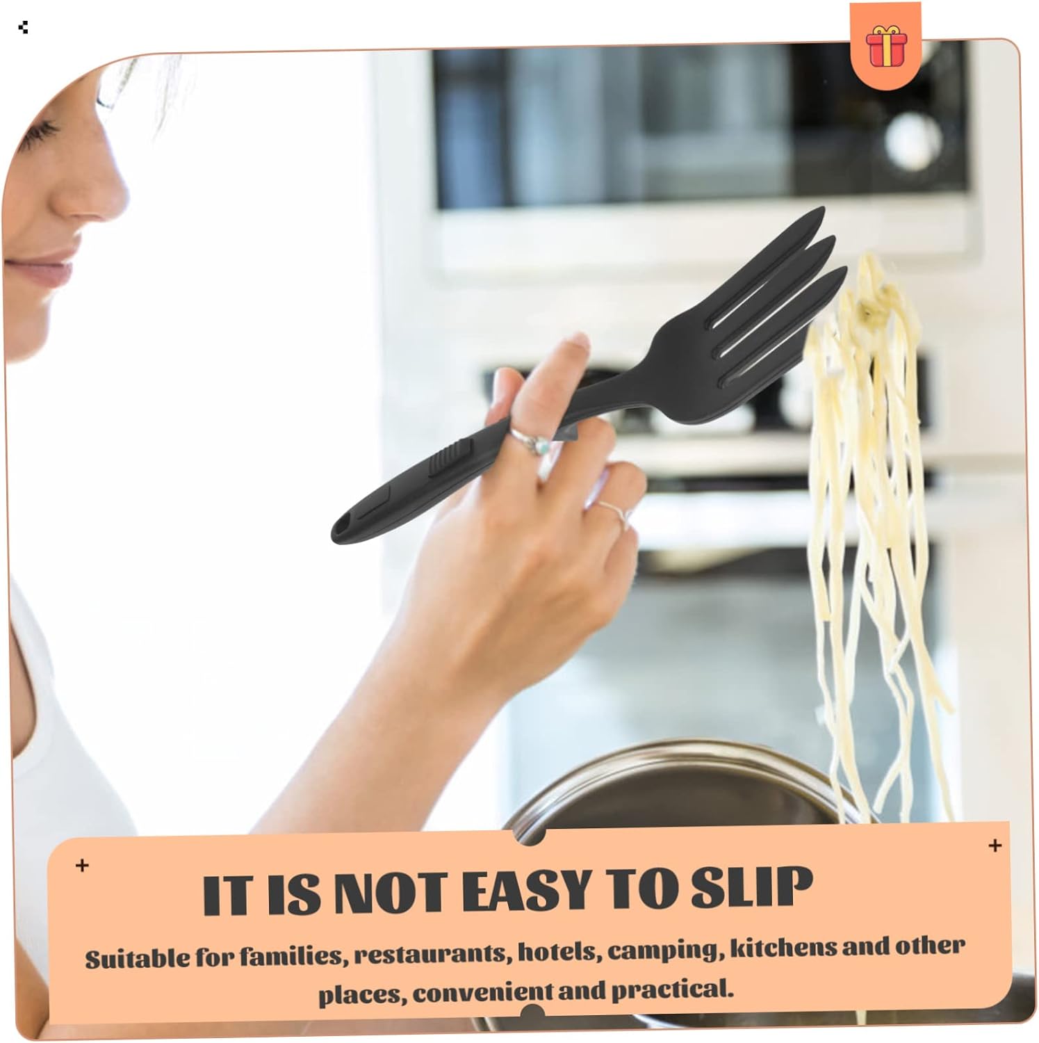 Silicone Cooking Fork Large Ergonomic Food Fork for Pasta