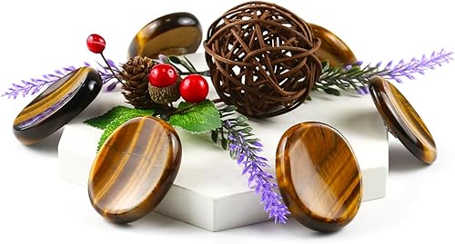 Miniatura 6 de Cristales de ojo de tigre, piedras de preocupación para niños, piedra ovalada de palmera, piedra para el pulgar, cristales y piedras curativas de