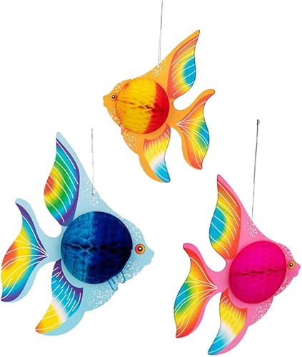 Amosfun 3 piezas colgantes de pez de panal decoraciones hawaianas decoración del océano mariposas decorativas para decoración de techo hawaiano para