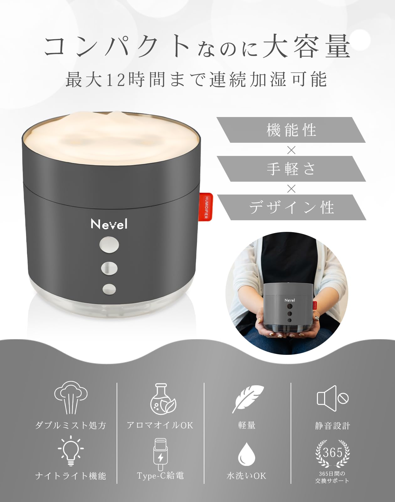 Amazon.co.jp: 【Amazon.co.jp限定】 ダブルミスト加湿器 小型 12h連続