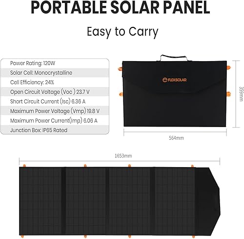 Miniatura 8 de FlexSolar Panel solar portátil de 120 W para estación de energía de 30050010001500 W, cargador solar plegable impermeable IP67 con USB C y 2 USB A y