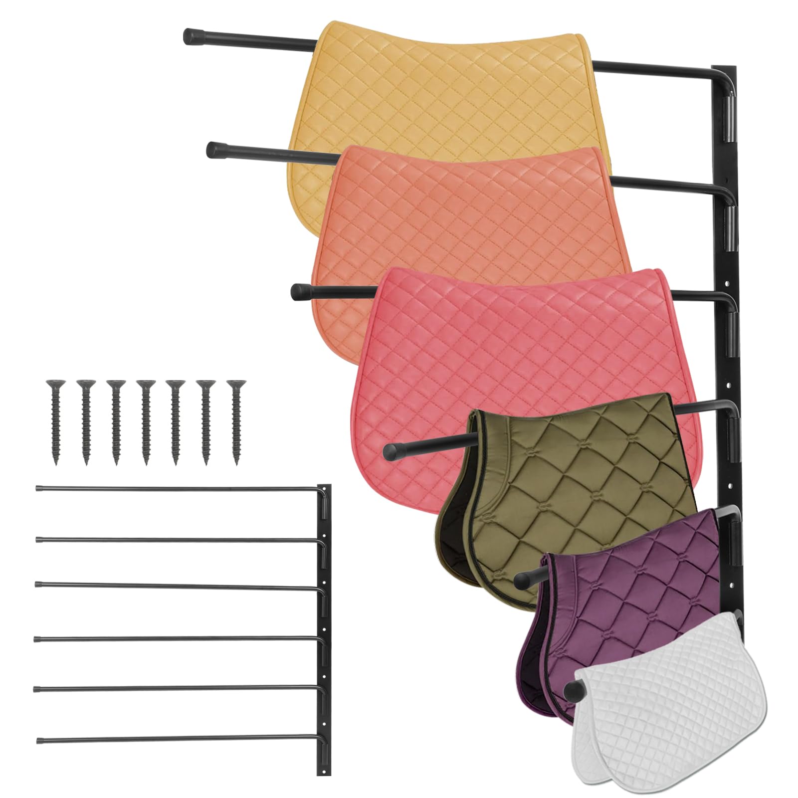 Saddle Pad Rack, Wall Mounted 180 Degree Swing Saddle Blanket Holder, 6 Bar Saddle Blanket Rack, Horse Blanket Storage Rack for Horse Tack Room