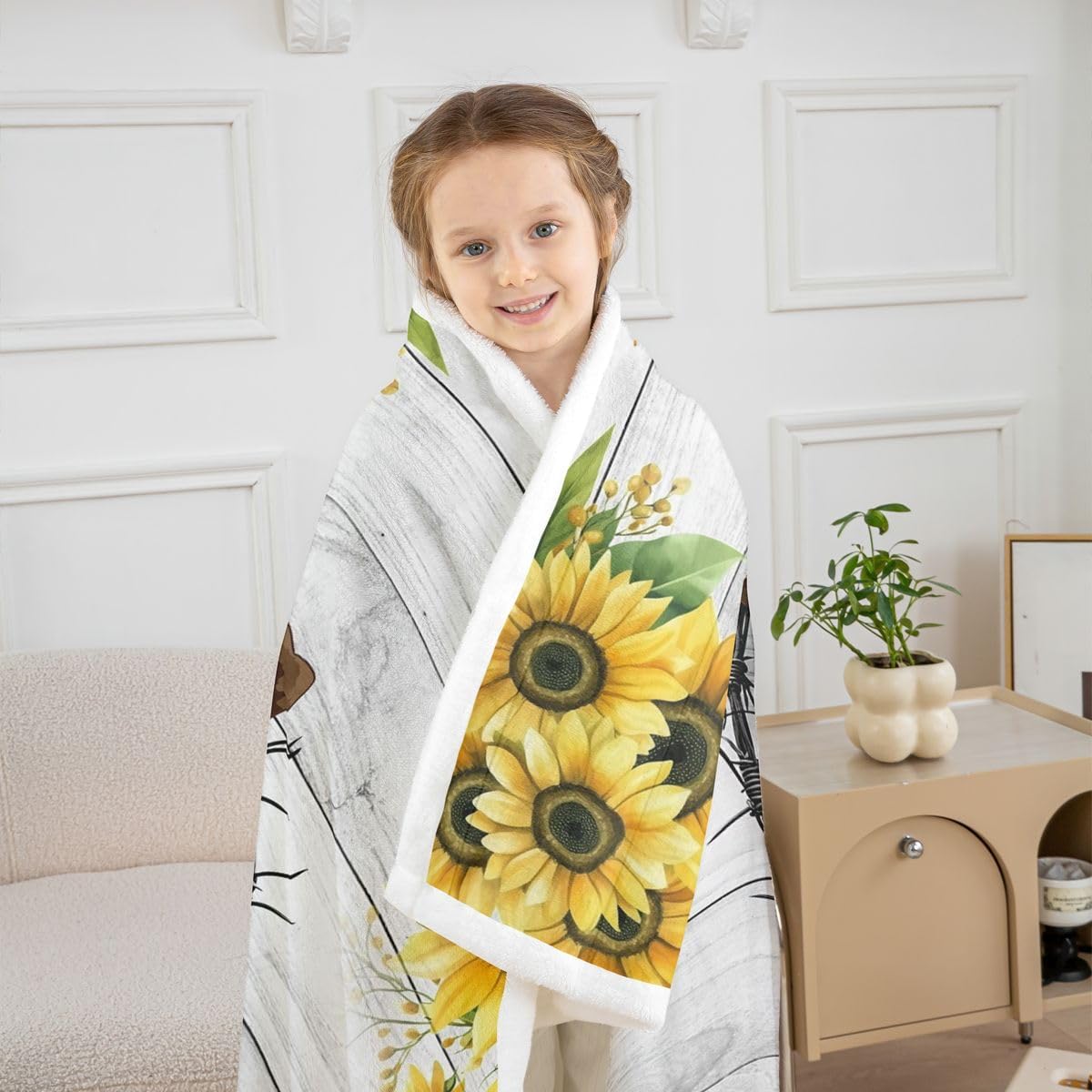 Erosebridal Western Blanket Sunflower Throw Blanket Cowboy Boots for Women,Bohemian Flowers Fleece Blanket 90"x90" Cowboys Gifts for Men,Cowboy Hat Boho Floral Rustic Farmhouse Decor