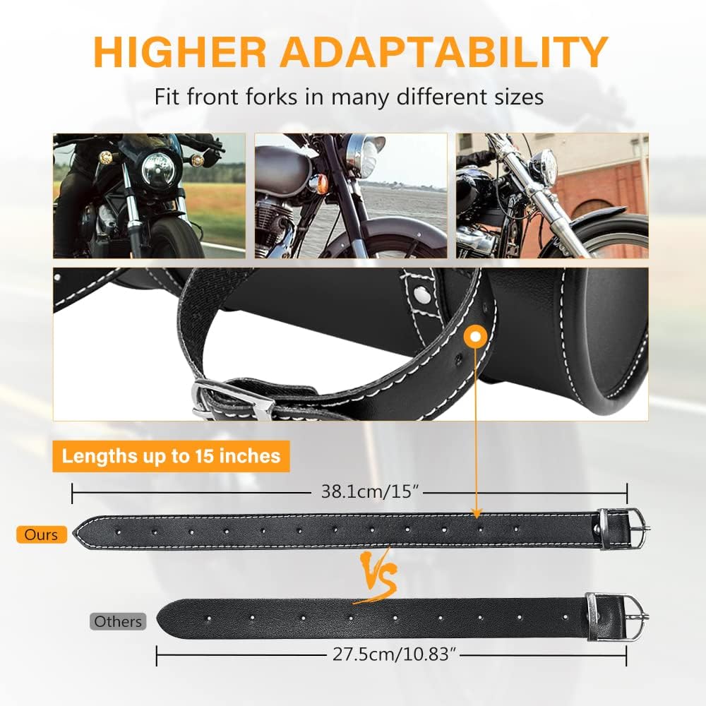 Motorcycle Front Fork Bag, NICECNC PU Leather Motorcycle Handlebar Bag Universal Motorcycle Tool bag Motorcycle Sissy Bar Bag Motorcycle Saddle Bag with Reinforced Straps Waterproof bag, Black : Automotive
