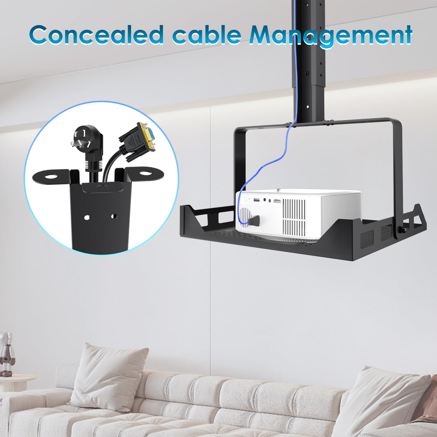 Salange Soporte de Techo para Proyector, Altura Ajustable, Soporte Universal para Proyector para Techo/Pared con guía de Cables integrada, Capacidad de Carga de hasta 10 kg, para Cine en