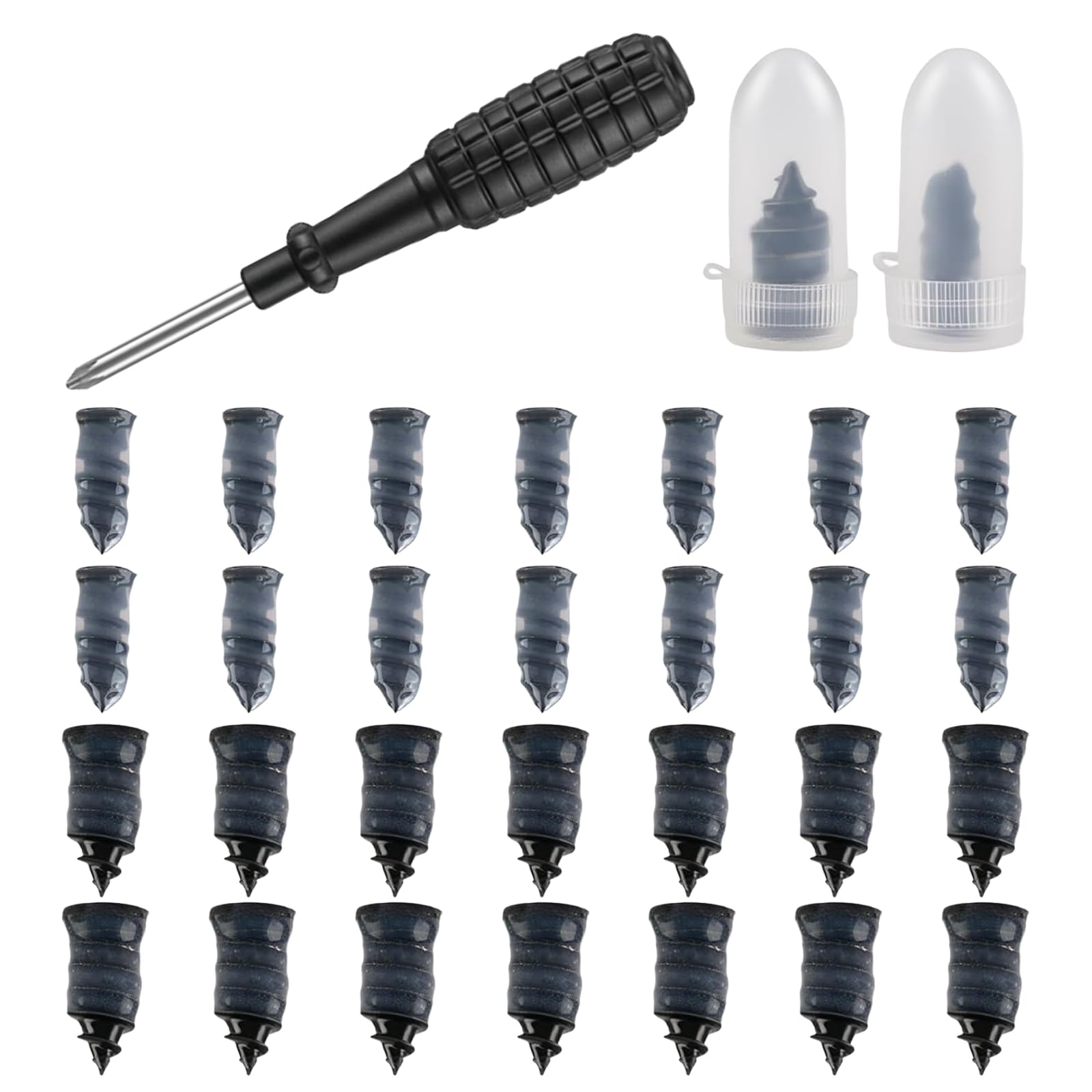 60PCS Tyre Repair Screws Kit, 30 Large & 30 Small Rubber Tyre Plugs with T-Handle Screwdriver, Portable Puncture Repair Kit for Car Motorcycle Bike Truck, Quick & Easy Self Service Tyre Fix Tool