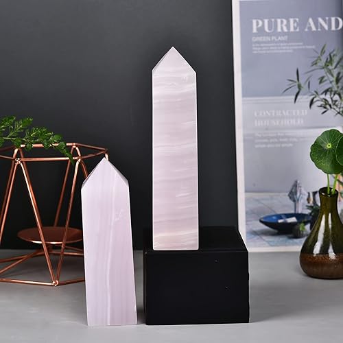 Miniatura 6 de JIC Gem Torre de cristal curativo de calcita rosa extra grande, varita de cristal curativo rosa, varita de cristal de energía, decoración de