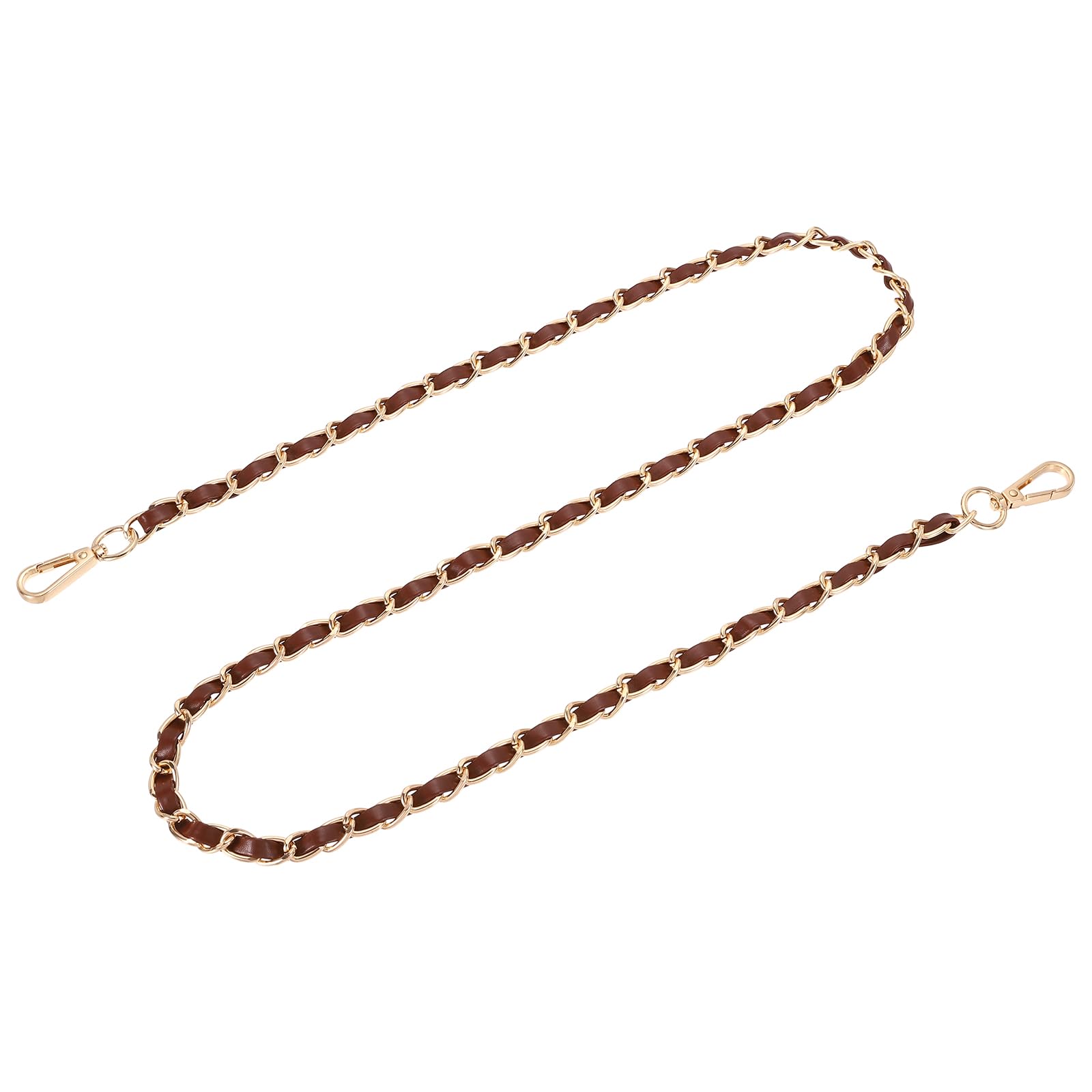 sourcing map Purse Chain Strap, 47 Inch x 0.43 Inch Leather Iron Flat Chain Handbag Chains Purse Straps with Buckles for Shoulder and Cross Body Bags (Dark Brown Strap + Gold Chain)