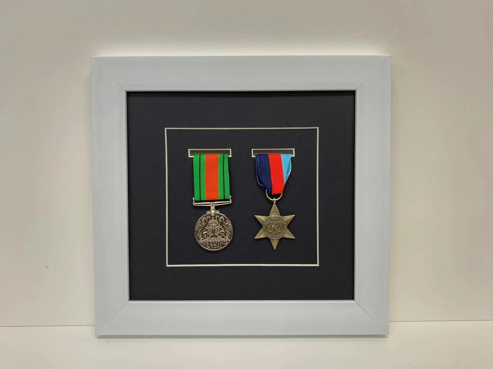 Kwik Picture Framing Ltd 2 Medal Military Shadow Box Display Frame 27x27cm, Black Mount - War Medal Display Case | Army RAF Navy Memorabilia Wall Hanging Frame