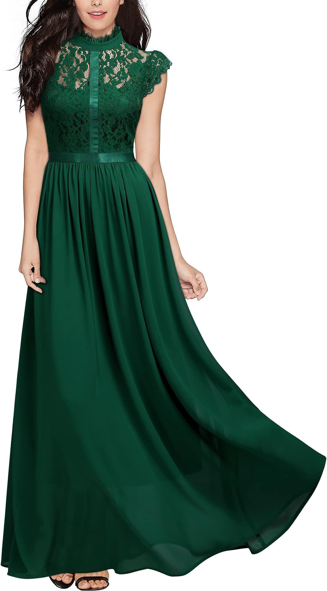 Miusol Women's Formal Floral Lace Cap Sleeve Evening Party Maxi Dress