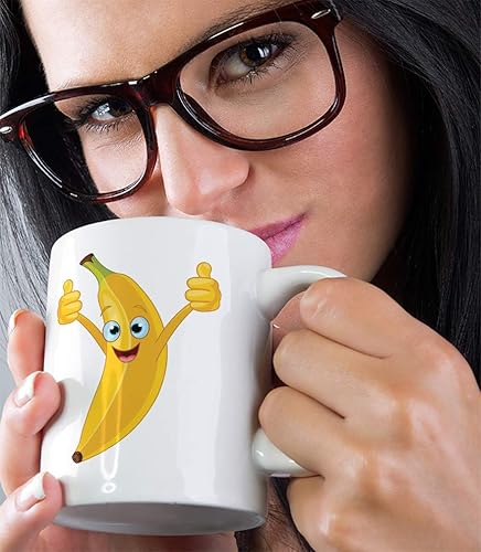 Miniatura 10 de Taza de café divertida personalizada Taza de café Plátano con manos y cara Taza de té de cerámica blanca 11 onzas Texto personalizado aquí