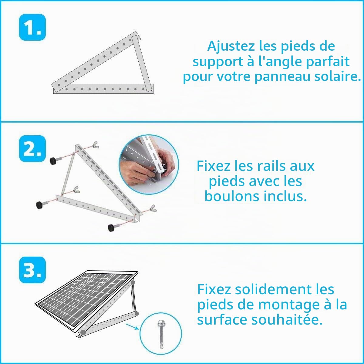 TEOV Fixation Support Kit Panneau Solaire 45 Pouces, Universel pour Panneau Solaire 100W - 600W Toit Plat Avec une Inclinaison Vendable, Support de Panneau Solaire, Support Approprié 1140mm 2 Paire