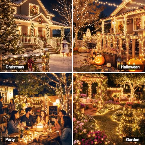 Solar String Lights Outdoor 2 Pack Total 66FT 200LED Solar Fairy Lights Waterproof 8 Modes Twinkle Solar Lights for Patio, Garden Yard Party Wedding Tree Christmas Halloween Decoration, Warm White - image 7