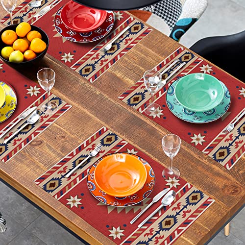 Sweetshow Red Vintage Southwest Placemats Set Of 4 Southwestern Native Aztec Tribal Indian Placemats Table Mat Washable Heat Resistant Place Mats For Home Kitchen Dining Holiday Party 12 Inch X 18 Inch Inch thumb #6