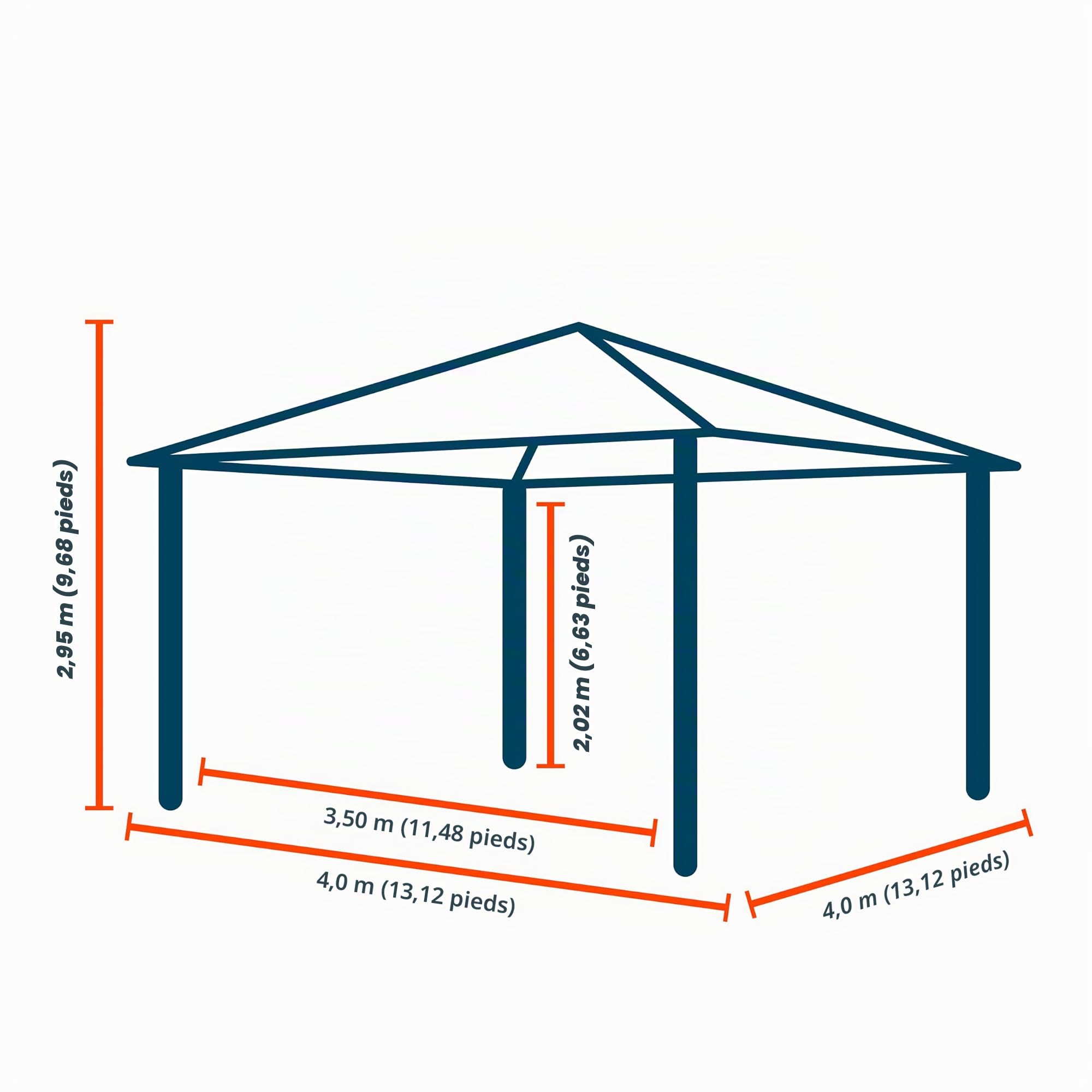 Tonnelle de Jardin 4x4 m Aspect Bois, Toit en Acier 4 parois latérales, Gris