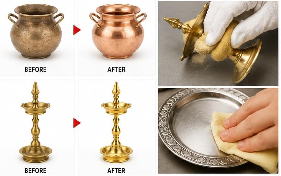Metal Polish for Brass, Copper, and Stainless Steel, Multi-Purpose Tarnish Remover, 175 Gram, for Household Kitchen Items