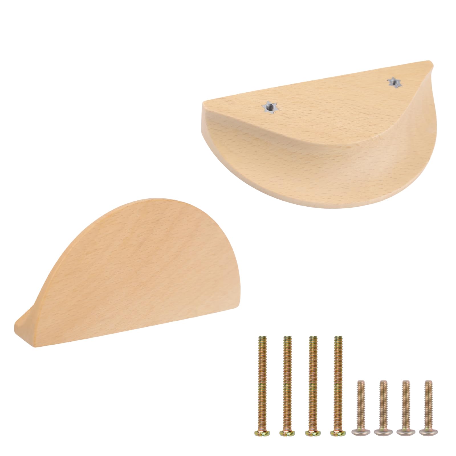 MOROBOR Half Moon Drawer Handles, 2 Pack Wooden Semi Circle Knob Beech Wood Large Finger Edge Pulls Handles Double Hole Handle for Drawer Cabinet Wardrobe Hardware/120mm