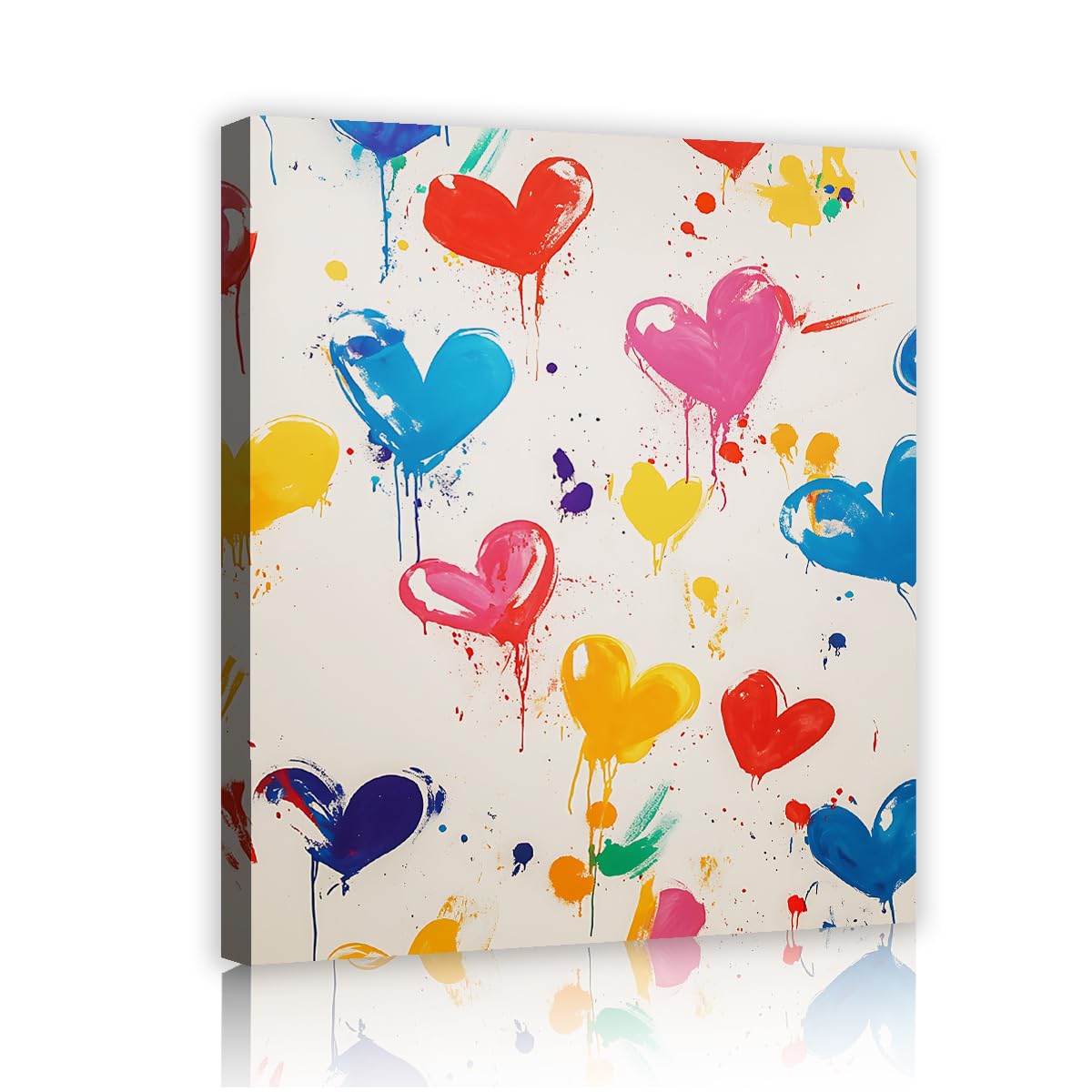 TOANGWALL Modern Vibrant Cartoon Canvas Wall Art for Nursery Colorful Heart Paint Drips Pictures Artwork Posters for Playroom Hotel Decor 70x85cm