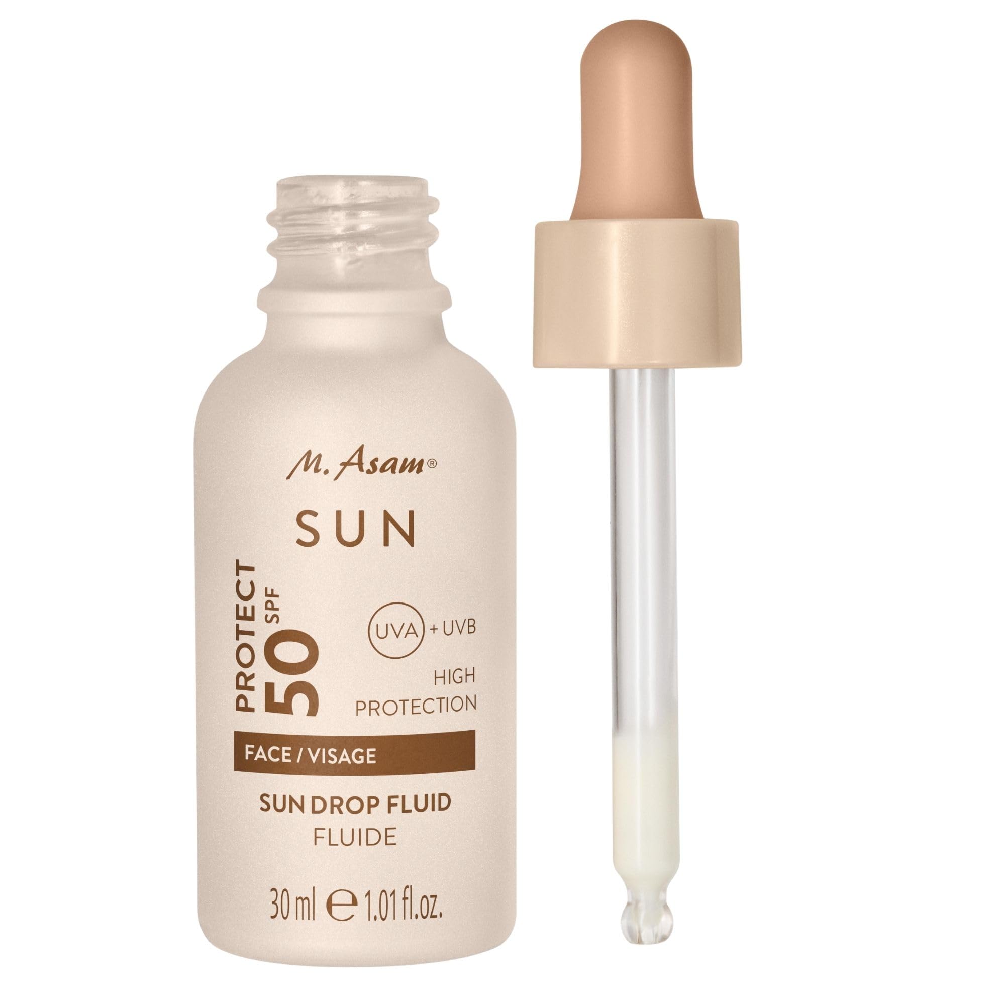 M. Asam SUN Drop Fluid SPF 50 (50ml) - Hochwirksame Sonnencreme Für Gesicht Mit Hyaluronic Acid & Panthenol, Feuchtigkeitsspendende Gesichtspflege, Leichte Skin Care Für Tägliche Skincare Routine