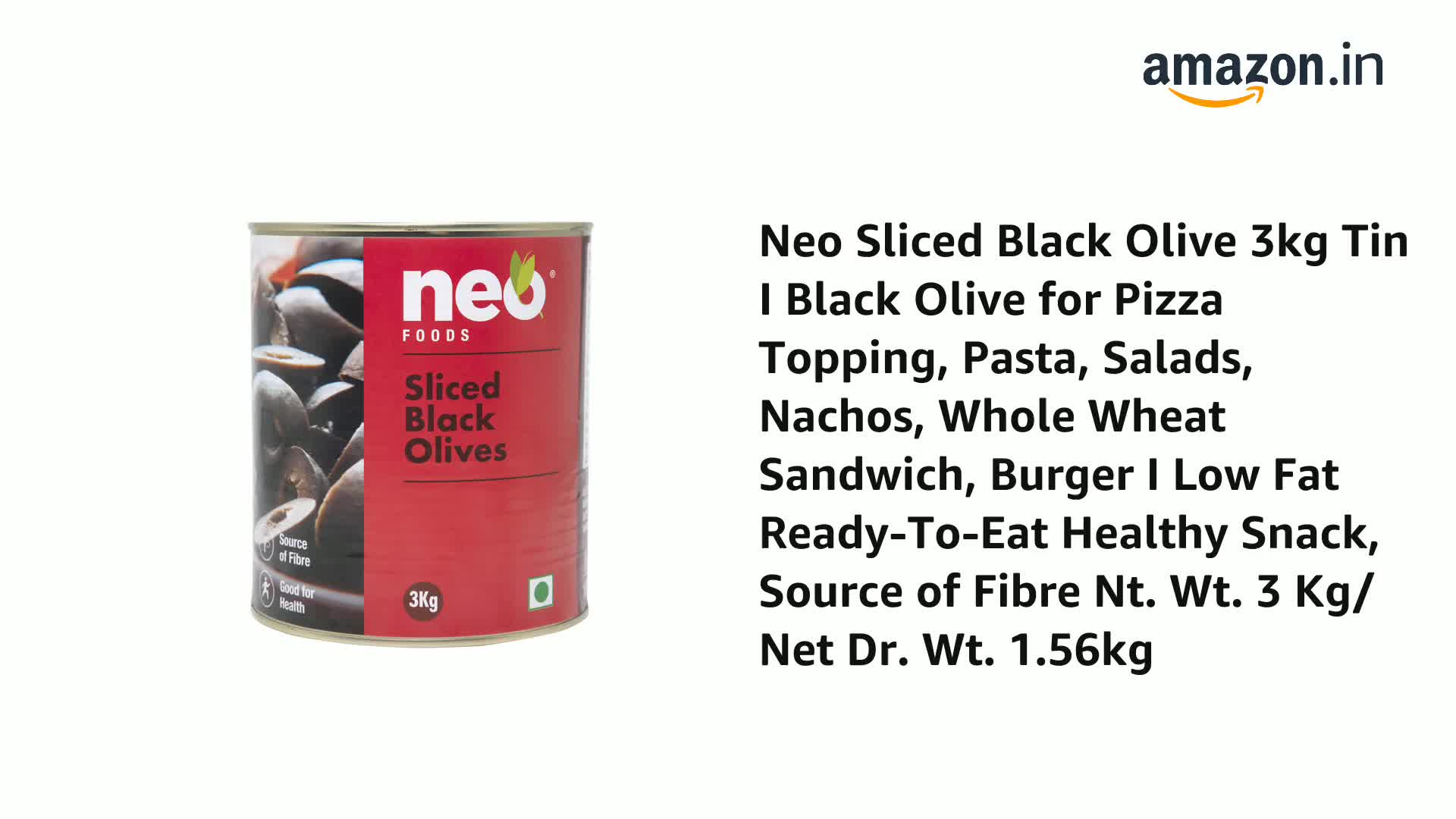Neo Sliced Black Olive 3kg Tin I Black Olive for Pizza Topping