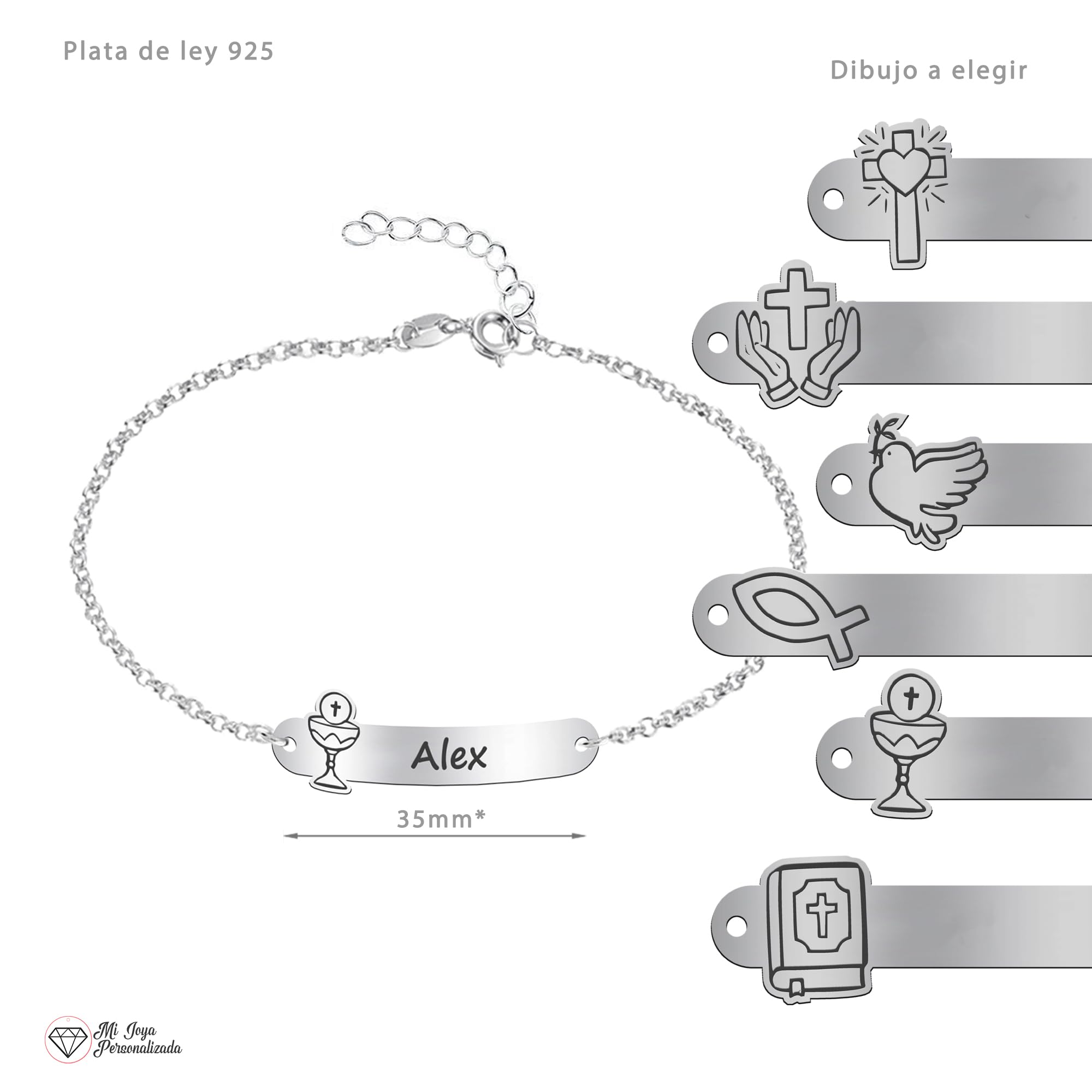 Pulsera Comunión Niña Personalizada - Esclava plata con Motivo Religioso y Grabación - Regalo perfecto