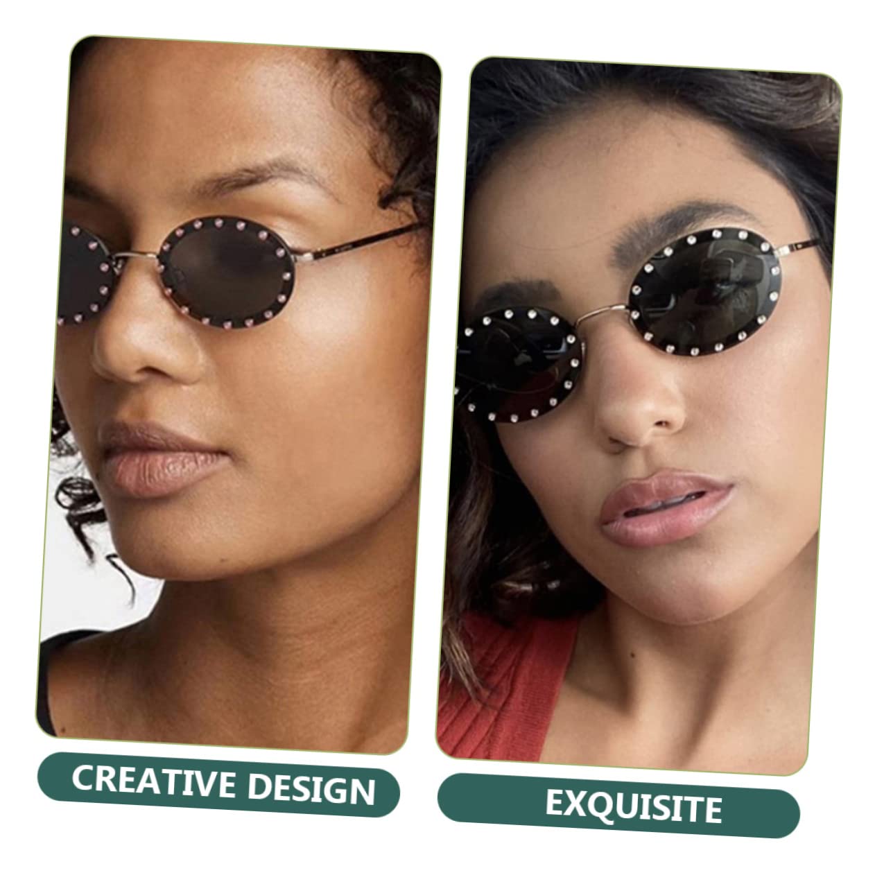 GALPADA 4pezzi Occhiali Sole Retro Ovali Con Strass Per Donne Stile Vintage Per Spiaggia e Occasioni Speciali Montatura Leggera e Alla Moda Con Lenti Grigie