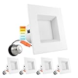 4 Inch Square Recessed LED Can Lights, CCT Color Temperature Selectable 2700K | 3000K | 3500K | 4000K | 5000K, Dimmable Recessed Lights, 750 Lumens, CRI 90, Energy Star, Wet Rated (4 Pack)