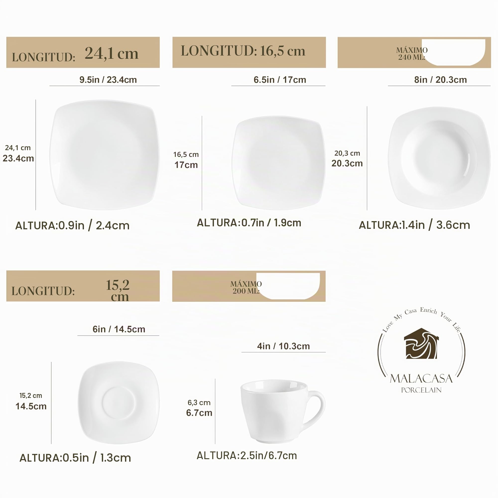 MALACASA JULIA Vajillas Completas 12 Personas, 60 Piezas Juego de Platos de Porcelana con 12 Platos Llanos, 12 Platos de Postre, 12 Platos Hondos, 12 Tazas de Café y 12 Platillo, Vajilla Blanca